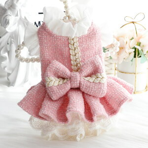 uofeshop 手作り犬服 ロリータ 犬 ワンピース 秋冬 ノースリーブ アニマルズ アニマル ウエア ドレス ゴスロリ お嬢様 レース リボン フリル 原宿系 パーティー プリンセス 結婚式 フォー