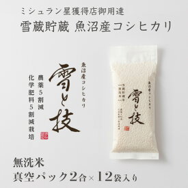 【 令和7年産 新米 】 雪蔵貯蔵 無洗米 魚沼産 コシヒカリ 雪と技 真空 パック 2合 × 12袋 農薬5割減・化学肥料5割減栽培 金賞 最優秀賞 特別栽培 令和7年 お米 ゆきとわざ 新潟 最高級 ギフト 贈り物 ミシュラン星付き店御用達 こしひかり 麓 ろく 送料無料
