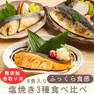 塩焼き 【骨取り済みで炙った皮まで美味しい】 鯖(サバ)・銀鮭・鰆(さわら)の食べ比べセット 3種(6食入り…