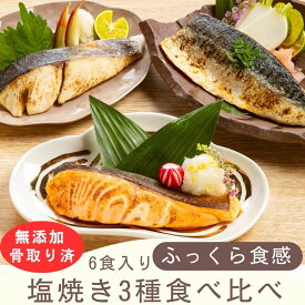 塩焼き 【骨取り済みで炙った皮まで美味しい】 鯖(サバ)・銀鮭・鰆(さわら)の食べ比べセット 3種(6食入り)　冷凍食品 おかず 魚 惣菜 焼き魚 骨取り レンジ レンチン