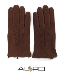 【10%OFFセール】国内正規品 ALPO アルポ スエードグローブ ダークブラウン 手袋 メンズ AP182UA SUEDE LAPIN TABACCO 裏地ラピッドファー