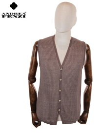 【60%OFFセール】国内正規品 ANDREA FENZI 5B シングルジレ リネン ニットベスト ストライプ 265-16600 BROWN ブラウン 茶