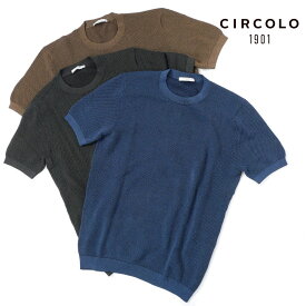 CIRCOLO 1901 チルコロ コットン ジャージー コットンニット カットソー Tシャツ クルーネック 厚手 半袖 鹿の子 リブ付き 1104-312666 国内正規品