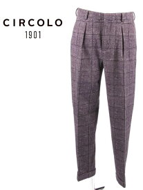 【40%OFFセール】 国内正規品 CIRCOLO1901 チルコロ1901 ジャージースラックス チェック ジャストレングス 92043243729 NOTT 紫系