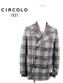 【60%OFFセール】国内正規品 CIRCOLO1901 チルコロ1901 6B Pコート チェック ダブルブレスト プリント ジャージー 92047244130 GRIG グレー