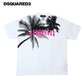 DSQUARED2 ディースクエアード メンズ プリント Tシャツ パームツリー 半袖カットソー クルーネック s74gd1098 ホワイト 国内正規品