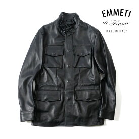 EMMETI エンメティ メンズ H M65 アッカ フィールド ジャケット ナッパレザー 干場義雅コラボモデル 羊革 本革 ブルゾン ブラック 国内正規品