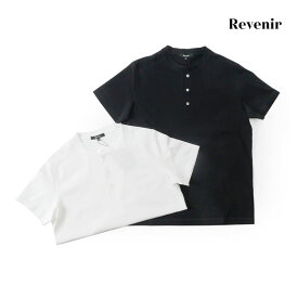 Revenir リブ二ール メンズ GIZAコットン ヘンリーネック 半袖 カットソー スピンギザコットン Tシャツ ホワイト ブラック int-003 国内正規品