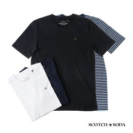 SCOTCH&SODA スコッチアンドソーダ メンズ 半袖 Tシャツ クルーネック ワンポイント 刺繍 無地 シンプル ホワイト ネイビー ブラック ボーダー 210-74450 国内正規品