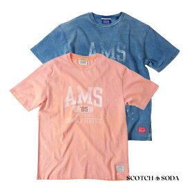 【20%OFFセール】SCOTCH&SODA スコッチアンドソーダ メンズ 半袖 ヴィンテージ プリント Tシャツ クルーネック カットソー オレンジ ブルー 292-74427 国内正規品