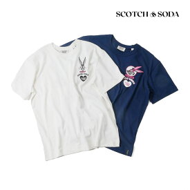 【20%OFF セール】SCOTCH&SODA スコッチアンドソーダ メンズ バックスバニーコラボTシャツ 727-74451 オフホワイト ネイビー 国内正規品