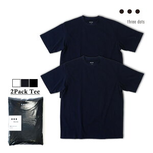 three dots �X���[�h�b�c �����Y ���j�Z�b�N�X 2Pack Tee 2�p�b�N T�V���c 2���g ���� �J�b�g�\�[ pss1001yu �z���C�g �u���b�N �l�C�r�[ �t�� �������K�i