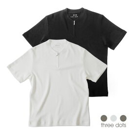 THREE DOTS スリードッツ スフレコットン ハーフジップ Tシャツ 半袖 カットソー アイボリー ブラック sm101m 国内正規品