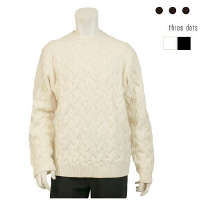 �y30%OFF�Z�[���zTHREE DOTS �X���[�h�b�c �����Y �P�[�u�� �N���[�l�b�N �j�b�g ���� �I�t�z���C�g �u���b�N vp209m �������K�i