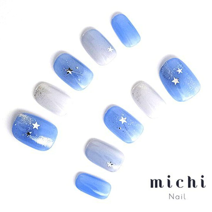 楽天市場】くすみブルーの星ネイル michinail ネイルチップ ミチネイル  