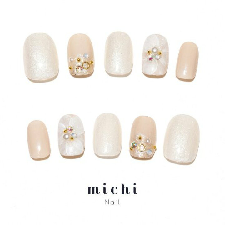 楽天市場】パールホワイトのフラワーネイル michinail ネイルチップ  