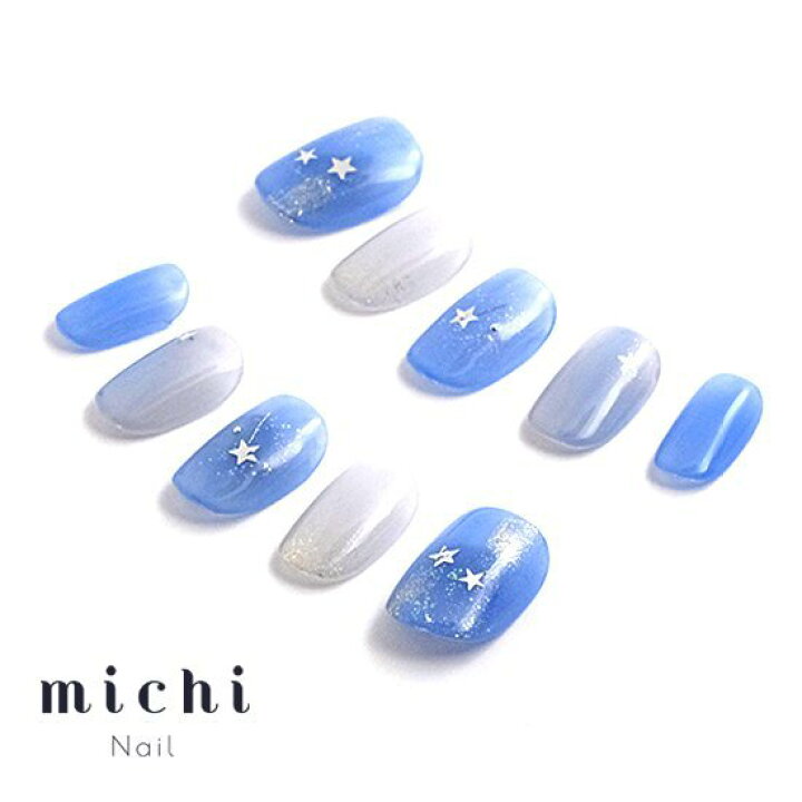 楽天市場】くすみブルーの星ネイル michinail ネイルチップ ミチネイル