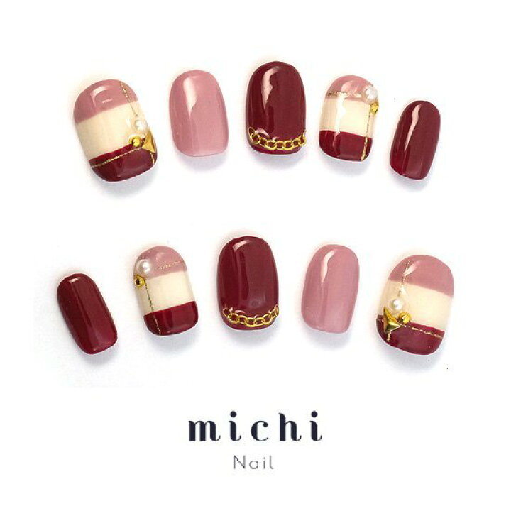楽天市場】モーヴピンク×ボルドー秋色ボーダーネイル michinail ネイル  