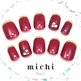 大人ボルドーの細フレンチネイル michinail ネイルチップ ミチネイル ネイル つけ爪 ハンドメイドネイル ショートネイル ニュアンスネイル ブライダルネイル 成人式ネイル