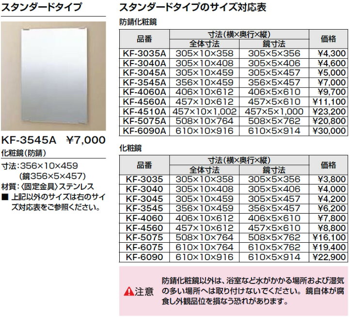 楽天市場】INAX 化粧鏡 【KF-6075】 スタンダードタイプ イナックス 