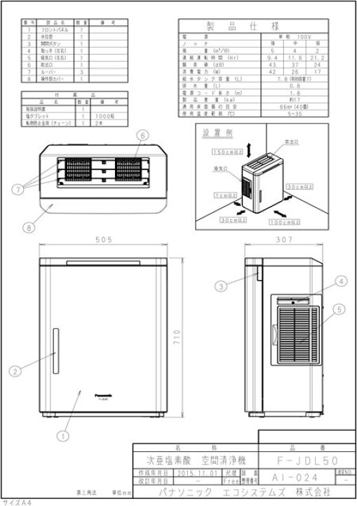 楽天市場】パナソニック Panasonic 空間除菌脱臭機【F-JDL50-K  
