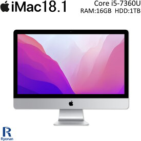 Apple Mac iMac 18.1 第7世代 Core i5 メモリ:16GB HDD:1TB デスクトップパソコン 一体型 21.5インチ フルHD Wi-Fi Bluetooth macOS Monterey 12.6 中古パソコン アップル アイマック i Mac 2017年モデル A1418