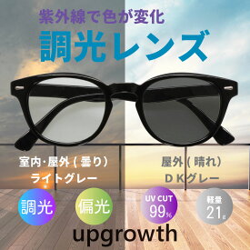 調光サングラス調光 偏光 レディース メンズ 高性能 偏光機能 おしゃれ 黒縁 ボストン UVカット ドライブ 釣り ゴルフ スキー キャンプ 花粉症 紫外線対策 グレー スモーク ライトカラー ソフトケース付き upgrowth 送料無料