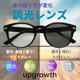 調光サングラス調光 偏光 レディース メンズ 高性能 偏光機能 おしゃれ 黒縁 ボストン UVカット ドライブ 釣り ゴルフ スキー キャンプ 花粉症 紫外線対策 ブラウン グレー スモーク ライトカラー ソフトケース付き upgrowth 送料無料
