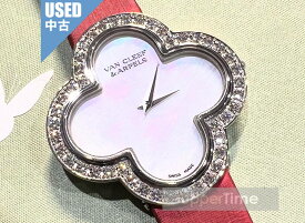 ヴァンクリーフ & アーペル Van Cleef & Arpels アルハンブラ ミディアムモデル ウォッチ　Ref.VCARF52700 ホワイトゴールド　ベゼルダイヤ　サテンストラップ　レディース　腕時計　クォーツ　名古屋実店舗販売 送料無料