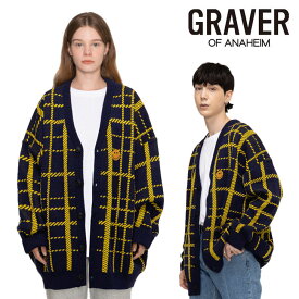 グレーバー アウター GRAVER 正規販売店 Dot Smile Embroidery Tartan Check Knit Cardigan ドット スマイル エンブロイダリー タータン チェック ニット カーディガン NAVY ネイビー G(W)-CCD-1-NY ウェア