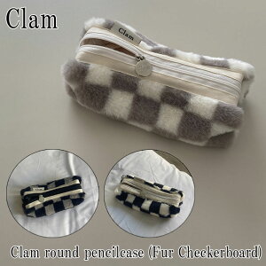 N yP[X Clam CeAG CLAM nhCh Round Pencilcase Fur Checkerboard Eh yV P[X t@[ `FbJ[{[h Gray O[ Dark Gray _[NO[ Black ubN M 