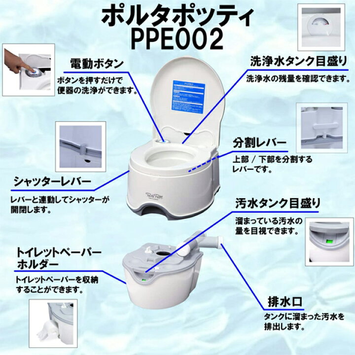 楽天市場】送料無料 電動水洗式ポータブルトイレ ポルタポッティ 
