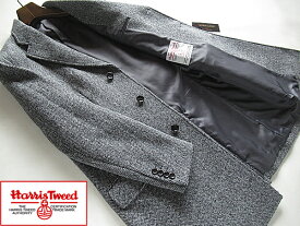 SALE 英国製生地 防寒 Harris Tweed ハリスツイード コート メンズ チェスターコート ウール100% グレー ヘリンボーン柄
