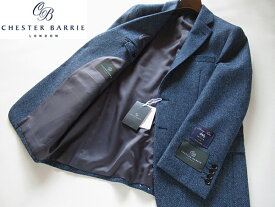 SALE 秋冬 正規品 チェスター・バリーCHESTER BARRIE×MOONウール ツイードジャケット メンズ ブレザーヘリンボーン柄 ブルー 定価63,800円(税込）