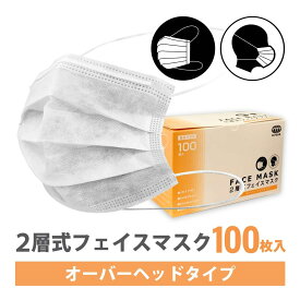 【25-27日限定20％OFF】2層マスク 頭掛け 100枚 白 業務用 不織布 レギュラーサイズ 使い捨てマスク 涼しい 息しやすい 不織布マスク 男女兼用 オーバーヘッドタイプ 二層構造 2ply