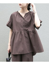 【SALE／50%OFF】袖フリルスキッパーブラウス URBAN RESEARCH ITEMS アーバンリサーチアイテムズ トップス シャツ・ブラウス ブルー ベージュ ブラウン【RBA_E】[Rakuten Fashion]