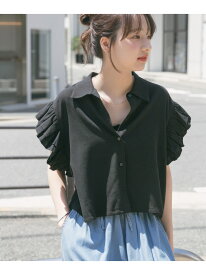 【SALE／66%OFF】フリルリネンショートブラウス URBAN RESEARCH ITEMS アーバンリサーチアイテムズ トップス シャツ・ブラウス ブラック ホワイト【RBA_E】[Rakuten Fashion]