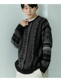 【SALE／50%OFF】マルチジャカード クルーネックニット URBAN RESEARCH ITEMS アーバンリサーチアイテムズ トップス ニット ブラウン ブラック【RBA_E】[Rakuten Fashion]
