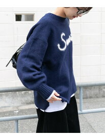 クルーネックロゴニットプルオーバー URBAN RESEARCH ITEMS アーバンリサーチアイテムズ トップス ニット ネイビー イエロー【送料無料】[Rakuten Fashion]