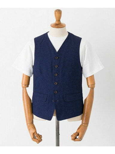 Cotton Linen Matt Vest UF84-13B005: Indigo