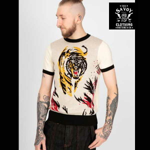 SAVOY CLOTHING Tiger�f�U�C���̃W���K�[�h�R�b�g���j�b�g Scott Deep Jungle Knitted Top�@�T���H�C�N���[�W���O �W���K�[�j�b�g ���� Cotton 100%