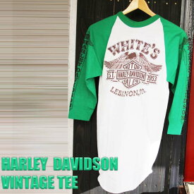 ajito HARLEY DAVIDSON WHITE'S TEE VINTAGE ハーレーダビッドソン ホワイツ ラグラン Tシャツ モーターサイクル ヴィンテージ バイカー ファッション ビンテージ 長袖 ホワイト 白 緑 アメリカン Motorcycle 古着 レア Mサイズ メンズ イーグル HAPPYEND