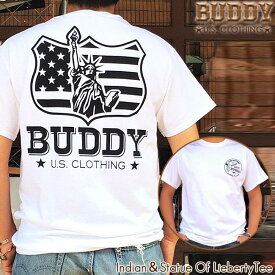 BUDDY Indian & Statue of Liberty Tシャツ バディ オリジナル インディアン 自由の女神 ニューヨーク GILDAN アメカジ WHITE ホワイト 原宿 メンズ ストリート ファッション トップス リバティ インディアン ブラック モノトーン