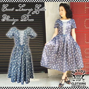 SAVOY CLOTHING Corset Lace-up Gather PK Flamingo Dress �T���H�C�N���[�W���O �R���Z�b�g ���[�X�A�b�v �M���U�[ �t���~���S �����s�[�X �T�[�L�����[ �h���X ���J�r���[ �t�@�b�V���� ���� �l�C�r�[ �z��