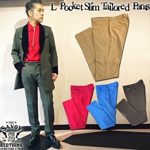SAVOY CLOTHING L Pocket Slim Tailored Pants �X���� �e�[���[�h �p���c �X�g���[�g �Z�b�g�A�b�v �T���H�C�N���[�W���O �����Y �{�g�� ���J�r���[ �t�@�b�V���� ���b�N �ߑ� ���C�u �T�{�C�N���[�W���O 