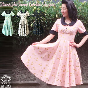 SAVOY CLOTHING Black&Gold Cherrys Caroline One piece THCN[WO `F[ vg LC T[L[ s[X   ubN  x[W sN ~gO[ Jr[ t