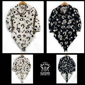SAVOY CLOTHING Musical Note Pattern Hemknot Blouse ミュージカル ノート 前結び ブラウス 七分袖 サヴォイクロージング VY-LSH117