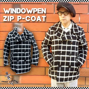 SAVOY CLOTHING Windowpen Zip P-Coat �T���H�C�N���[�W���O �E�B���h�E�y�� �`�F�b�N �W�b�v P�R�[�g �s�[�R�[�g �A�E�^�[ �����Y �W���P�b�g �E�[���@���J�r���[ �t�@�b�V���� ���b�N �p���N ���h 3WAY
