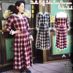 SAVOY CLOTHING Double Cuffs Sailor Long One-piece Ombre check �T���H�C�N���[�W���O �Z�[���[ �����O �����s�[�X �I���u���`�F�b�N �u���b�N �z���C�g ���b�h �� �M���K�� �T�[�L�����[ �h���X ���J�r���[ 