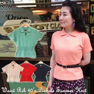 SAVOY CLOTHING Waist Rib 40�fs Pinhole Summer Knit �ݕt�� �s���z�[�� ���� �T�}�[�j�b�g �E�G�X�g ���u �v���I�[�o�[ �R�b�g�� �t�ėp �Z�[�^�[ ���f�B�[�X �T���H�C�N���[�W���O �g�b�v�X ���J�r���[ 